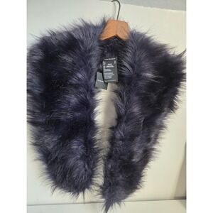 Club Monaco Navy Blue‎ Faux Fur Mock Neck Scarf Shrug Shawl Stole Shoulder Cape